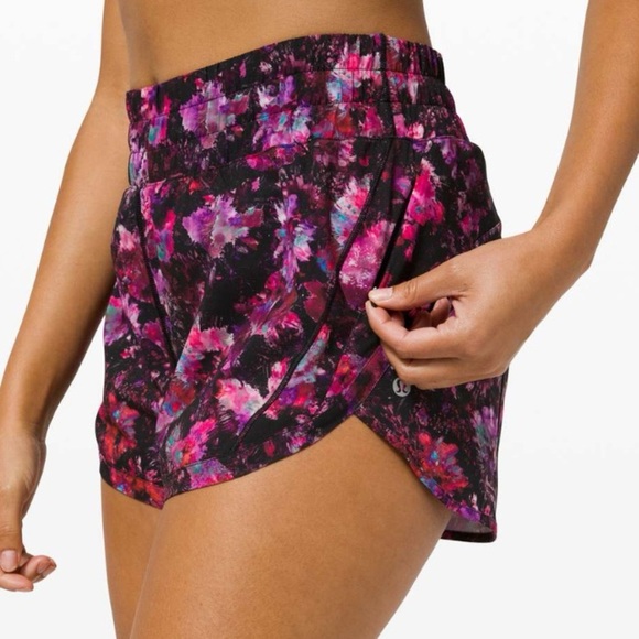 Lululemon Track That High Rise Athletic Shorts Pink Fluoro Floral Multi 12 - Picture 3 of 10